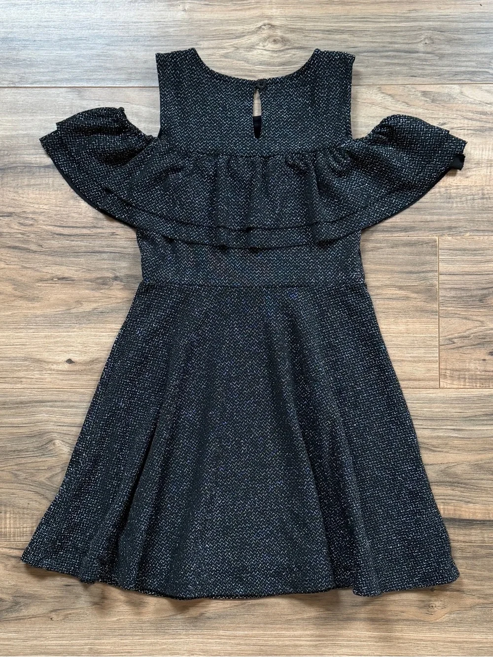 The Children's Place Black Glitter Cold-Shoulder Ruffle Dress M(7/8)